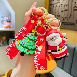 Partybevorzugung Kreativer PVC-Weichkleber 3D-Weihnachtspuppenauto-Schlüsselanhänger Rucksack-hängendes Geschenk Cartoon-nette Weihnachtsschneemann-Schlüsselanhänger RRD05