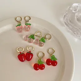 Hoop Earrings Minar Sweet Multiple Red Pink Color Glass Strawberry Cherry Pendant Earring For Women Clear Resin Fruit Brincos