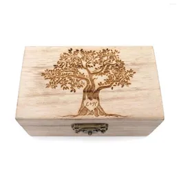 Party Supplies Custom Family Tree Wedding Ring Bearer Box Personlig hållare rustik dekor trä engagemang