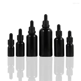 Garrafas de armazenamento 5ml 10ml 15ml 20ml 30ml 50ml 100ml Brilhante preto vidro de vidro de vidro essencial de petróleo essencial