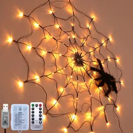 LED -str￤ngar Halloween Spider Web Lights USB/BATTERY POWERED 8 l￤gen 100 cm 70 lysdioder Netbelysningar f￶r House Yard Garden Scary Theme Decoration