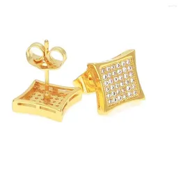 Stud Earrings Men's Hip Hop Rock Yellow Gold Filled Micro-Set Cubic Zirconia Copper