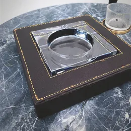 ILIVI Monogram Leather Glass Ashtray Collectable Cigar Luxury Smoke Ash Tray Home Smoking Accessories Companion Gallery Original House Ashtrays Tabletop Arts