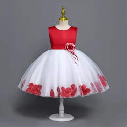 4-7 lat Ceremonia sukienki księżniczki Red Kids Girl Evening Party Vestidos Flower Wedding Page-Pageant suknia