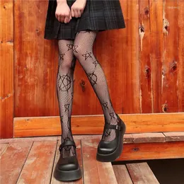 Kvinnliga strumpor gotiska punk tights harajuku anime magisk femspetsad stjärna jacquard lolita kawaii mesh fisknät strumpbyxor