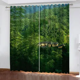 Curtain High Quality Custom 3d Fabric Green Scenery Curtains Set For Bed Room Living Office El