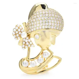 ブローチWulibaby Czech Rhinestone Lady for Women Unisex Pearl Beauty Girl Brooch Pin Gifts