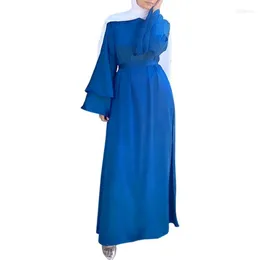 Etnik Giysiler Ramazan Abaya Dubai Elbise Kadın Kaftan Marocain Kaftan Katı Çift Alevli Kol Hijab Uzun Çubuk Müslüman Elbiseler Giysileri