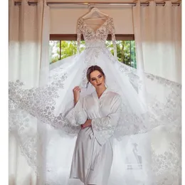 2023 suknia balowa sukienki ślubne formalne suknie ślubne liniowe bohemia bohemia plażowa klejnot szyi iluzja długie rękawy koronkowe aplikacje kryształowe koraliki kwiaty tiulowe oparcie