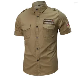 Männer Casual Hemden Herren Militär Hemd Mode Kurzarm Fracht Männlich Solide Tasche Arbeit Kleidung Camisa Social Masculina # g