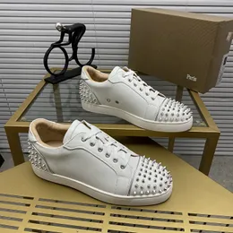 Top mens stylish studded shoes handcrafted real leather designer rock style unisex red soles shoes luxury fashion womens diamond encrusted casual shoe 00197