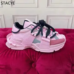 2022 Mixed-material Space sneakers Spring Autumn Flat Platform luxury Women Thick Sole Patchwork Lace Up Designer Casual Shoes