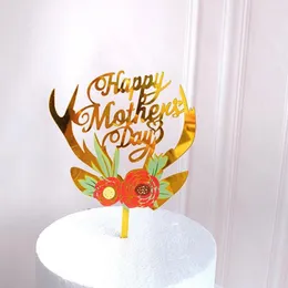 Festive Supplies 5 PCS/LOT Cake Inserted Card Acrylic Color Printing Flowers Mother's Day Birthday Wedding Decorations