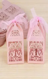 50st Hollow Bird Style Wedding Favor Candy Boxes Presentl￥dor med band Pink Purple Red White9140622