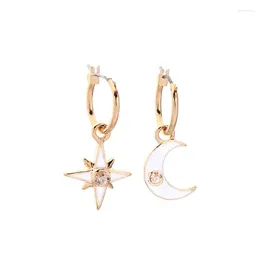 Hoopörhängen Moonsstar Series White Emamel Ear Drop For Women Party Fashion Jewelry Asymmetric Ankomst