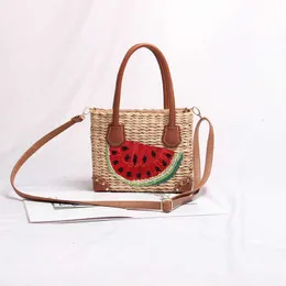 Strandtasche Seaside Holiday Straw Woven Bag Damen Oblique Span One Shoulder Handheld Square bestickte Wassermelonenhand 221226