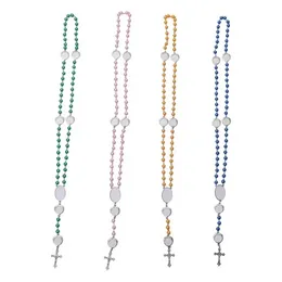 4 colors Sublimation necklace Heat Transfer Pendant Rosary bead Necklace Cross Jesus Metal Pendants FY5341 tt1226