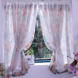 カーテンパストラルスタイル2レイヤーキッチンフラワーパターンのための短いカーテン窓ドレープベッドルームの装飾コルチナパラコシナ