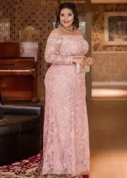 Różowa koronkowa syrenka matka sukienki Pochy Sheer szyi Mother of Bride Groom Evening Suknie Plus Size Ocena dla kobiet