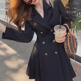 Повседневные платья платье пиджаки женщины черная вечеринка юбка для вечеринки весна 2022 Корейская элегантная длинная рукава с двойной грудью Варнидос Дамен