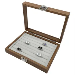 Rings Cufflinks Gift Box 24 Pairs Capacity Jewelry Storage Box Painted Wooden Boxes With Glass View A348