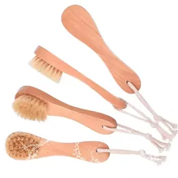 Boar Brestle Face Bath Brush For Women M￤n Oval Massage Borstar Tr￤handtag Naturligt Borst med h￤ngande rep nytt