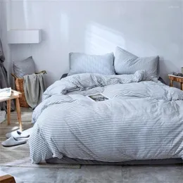 Bettwäsche-Sets aus natürlicher Baumwolle, weicher Bettbezug, Bettlaken, Kissenbezüge, nordisches gestreiftes, bedrucktes, gestricktes Einbauset