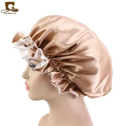 Lady Double Color Caps New Silk Night Wear Hat Chemotherapy Caps Women Head Cover Sleep Cap Satin Bonnet Sea Shipping RRC554