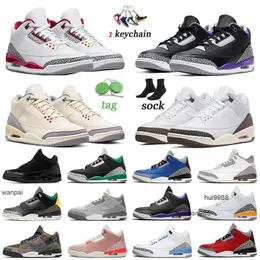 2023 All'ingrosso 3 Jumpman Scarpe da basket Black Cat Georgetown Uomo Donna Mussola Shady 3s UNC Outdoor Cardinal Red Patchwork Scarpe da ginnastica Pine Green JORDON JORDAB