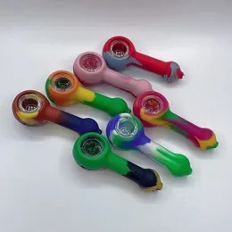 Colorful Wholesale Silicone Smoking Pipes Portable Easy Clean Herb Tobacco Oil Rigs Glass Single Porous Hole Filter Bowl Handpipes Cigarette Holder Tube