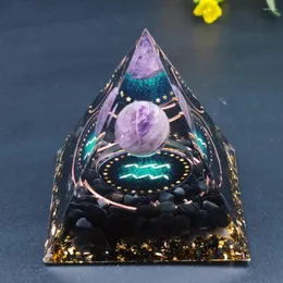 Figurine decorative 12 Constellation Natural Orgone Pyramid Healing Crystal Energy Reiki Chakra Generator Meditation Stone Decoration