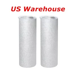 Local Warehouse Sublimation 20oz Rough Straight Tumblers Heat Transfer Glitter White Blank Cups Stainless Steel Water Bottles Double Insulated Mugs A12