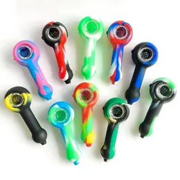 Wholesale Mini Colorful Silicone Pipes Portable Herb Tobacco Oil Rigs Glass Single Porous Hole Filter Bowl Handpipes Smoking Cigarette Holder Tube DHL