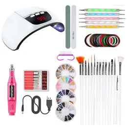 Nail Art Kits Tool Kit med 45W UV LED -naglar Dryare USB -borrar 4Box Design Gem Rhinestone and Brush Doting Pen NAK007