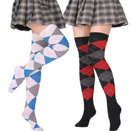 Women Socks Plaid Stockings For Fashion Long Over The Knee Cotton Foot Hosiery Breathable Colorful Diamond Girls