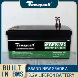 12V 200AH 12.8V 30AH LIFEPO4 배터리 팩 리튬 철 포스페이트 내장 BMS 태양 전력 시스템 RV 트롤링 모터 EU US Taxfree