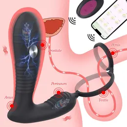 Sk￶nhetsartiklar App Remote Electric Shock Anal Vibrator Prostate Massage Butt Plug Stimulator F￶rdr￶jning Ejakulation Penis Ring M￤n Dildos Sexiga leksaker