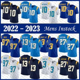 10 Justin Herbert Mens Football Jersey 13 Keenan Allen 97 Joey Bosa 3 Derwin James Jr 27 J. C. Jackson 100% sömnad broderade tröjor