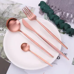 Geschirr Sets 4 stücke Matte Rose Gold Set Edelstahl Besteck Hause Messer Gabel Löffel Küche Geschirr Besteck Flatwar