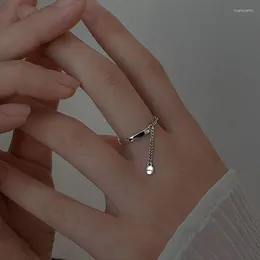 Klusterringar retro elegant lycklig charmkedja justerbar ring s￶t korea silver f￤rg finger s￶t design smycken f￶r kvinnor