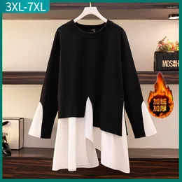 Women's T Shirts 2022 Autumn Winter Plus Size Tops f￶r kvinnor Stor l￶s l￥ng￤rmad svart tjock sammet t-shirt 3xl 4xl 5xl 6xl 7xl