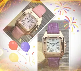 小さな正方形のクォーツファッションタイム時計時計ローマンダイヤル本物の革の時計女性レディチェーンアイスアウト愛好家犯罪プレミアムブレスレット腕時計ギフト