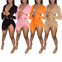 Roupas femininas de roupas de banho feminina feminina de cor de manga longa de cor de manga longa elástica nas saias divididas da cintura alta