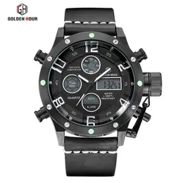 Reloj Hombre Goldhour Leath Led Watch Men Casual Army Alarm Watches Sport Quartz Man Wrist Watch 2019 방수 남성 Clock267X