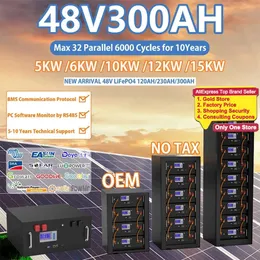 LifePO4 48V 300AH 200AH 100AHバッテリーパック15KW 6000サイクル16S BMS 51.2V RS485/CAN PC Control Off/ONグリッドソーラーストレージバッテリー