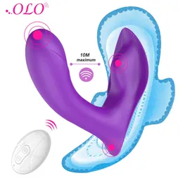 Sk￶nhetsartiklar olo 10 hastighet fj￤rrkontroll b￤rbar dildo vibrator sexig leksak f￶r kvinnor klitor vagina stimulera kvinnliga onanator trosor trosor