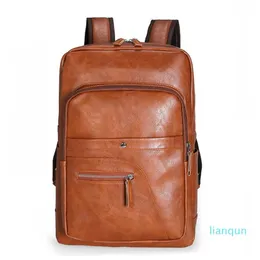 Sırt çantası erkek PU deri bagpack büyük dizüstü bilgisayar sırt çantaları erkek mochilas omuz okul çantası gençler için black brown2892