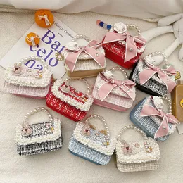 Cute Girls Princess Handbags Crossbody Bag Woolen Pearl Handle Kids Fashion Wedding Tote Hand Bags Kawaii Baby Purses Gift