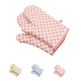 Baking Tools Oven Mitts Grid polyester Lining Heat Resistant Kitchen Gloves SN572