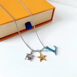 Europe America Fashion Style Aquatics Necklace Men Lady Women Silver-colour Metal With Enamel V Initials Turtle Starfish Pendant Chain M00280